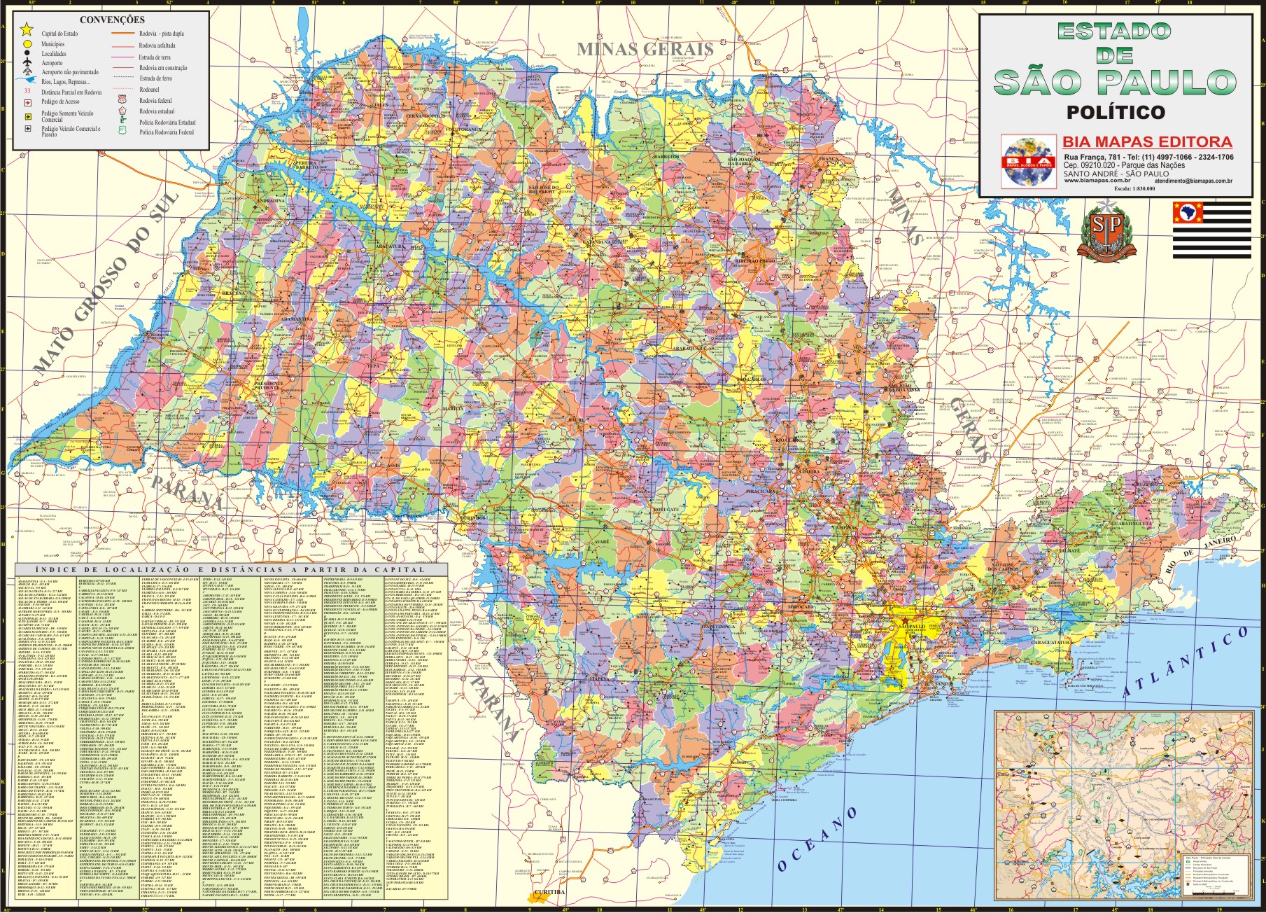 Estado De São Paulo Político Rodoviário 120 X 090 • Bia Mapas 7323