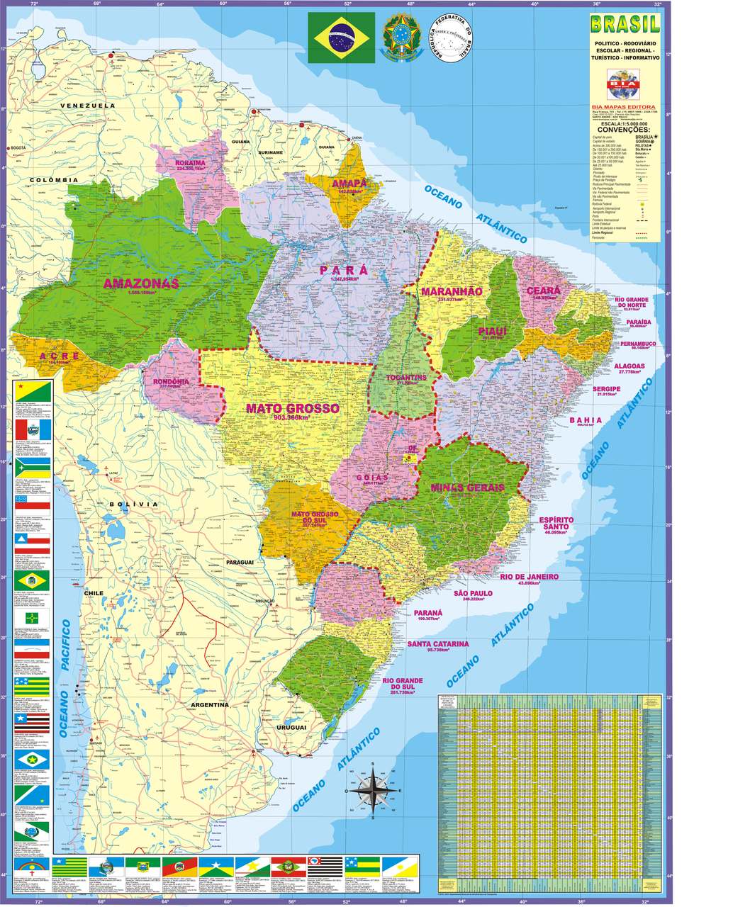 Mapa do Brasil MDF c/ Nome e Divisão Estados