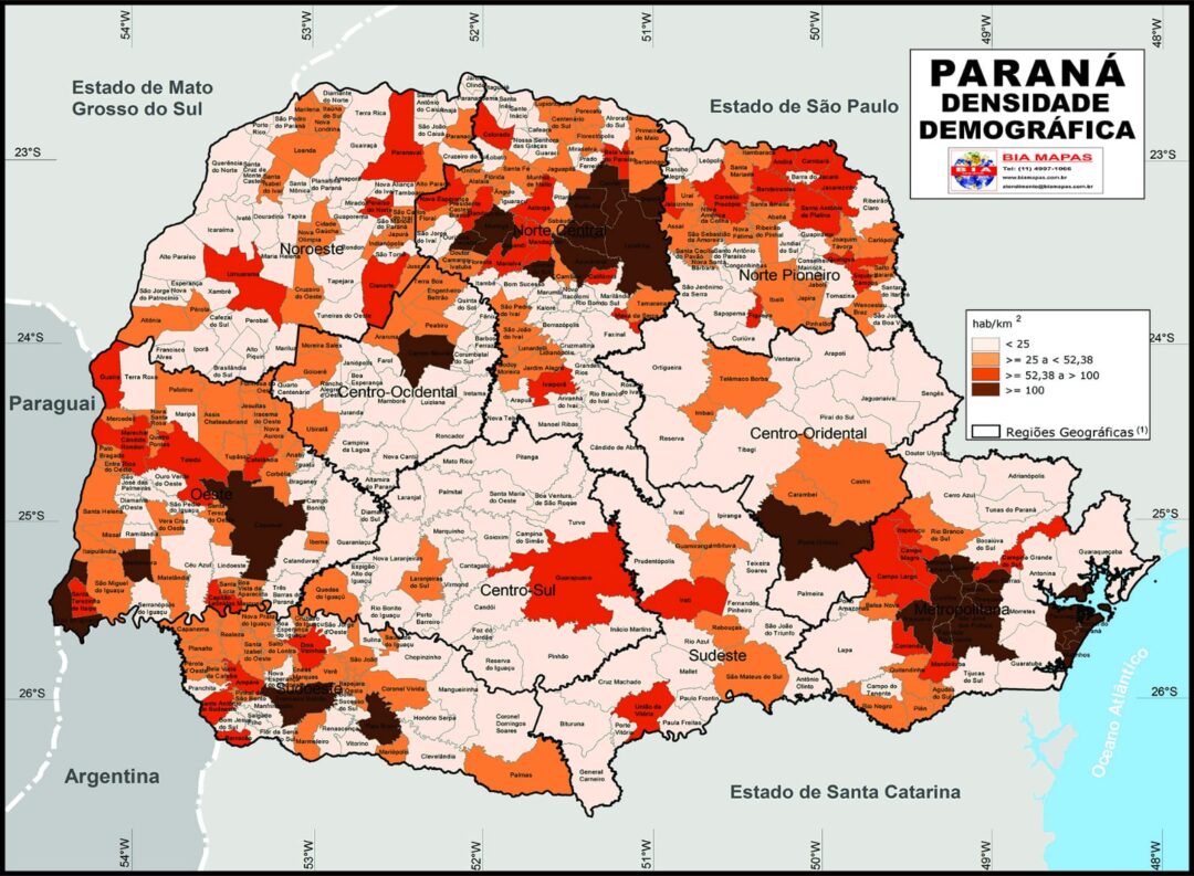 Paran Densidade Demogr Fica Bia Mapas   PARANA DENSIDADE DEMOGRAFICA 1080x793 